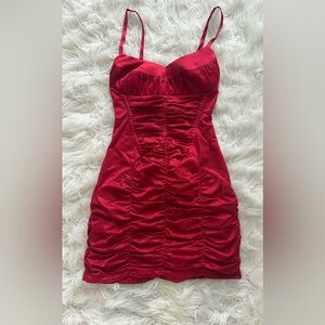 Elegant Red Ruched Dress